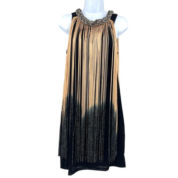 Flapper Fringe Dress Sz Med Dance Charlestone Y2K Festival Gatsby Gold Costume - Picture 1 of 12